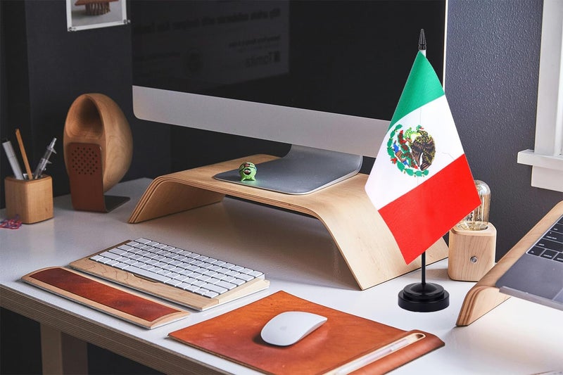 WXTWK 2 Pack Mexico Flag Mexico Deluxe Desk Flag Set - Mini Small Mexican Table Office Flags with Black 12" Solid Pole Stand Base Classroom Meeting Desktop Decorations - Image 5